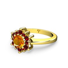 Floral Çiçek Yüzük - Garnet ve sitrin 925 ayar altın kaplama gümüş yüzük #1u6p7vs