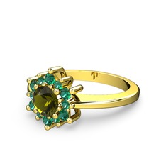 Floral Çiçek Yüzük - Yeşil kuvars ve peridot 18 ayar altın yüzük #1u90291
