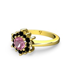 Floral Çiçek Yüzük - Siyah zirkon ve pembe kuvars 18 ayar altın yüzük #1uabgua
