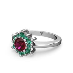 Floral Çiçek Yüzük - Yeşil kuvars ve rodolit garnet 14 ayar beyaz altın yüzük #1uctht2