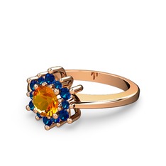 Floral Çiçek Yüzük - Lab safir ve sitrin 14 ayar rose altın yüzük #1ue6rl6