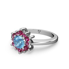 Floral Çiçek Yüzük - Rodolit garnet ve akuamarin 925 ayar gümüş yüzük #1ulley2