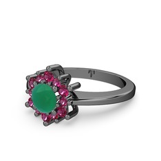 Floral Çiçek Yüzük - Rodolit garnet ve kök zümrüt 925 ayar siyah rodyum kaplama gümüş yüzük #1uupqfe