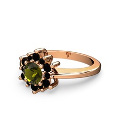 Floral Çiçek Yüzük - Siyah zirkon ve peridot 8 ayar rose altın yüzük #1v4rw8c