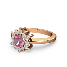 Floral Çiçek Yüzük - Beyaz zirkon ve pembe kuvars 8 ayar rose altın yüzük #1vboavi