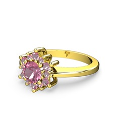 Pembe kuvars 925 ayar altın kaplama gümüş yüzük