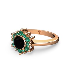 Yeşil kuvars ve siyah zirkon 14 ayar rose altın yüzük