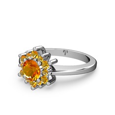 Floral Çiçek Yüzük - Sitrin 14 ayar beyaz altın yüzük #1vw7qd6