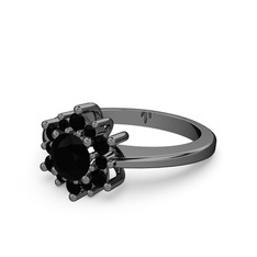 Floral Çiçek Yüzük - Siyah zirkon 925 ayar siyah rodyum kaplama gümüş yüzük #1w4caa