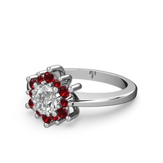 Garnet ve beyaz zirkon 14 ayar beyaz altın yüzük