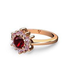 Pembe kuvars ve garnet 14 ayar rose altın yüzük