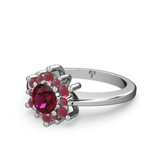 Floral Çiçek Yüzük - Kök yakut ve rodolit garnet 14 ayar beyaz altın yüzük #1xhf11l