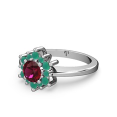 Floral Çiçek Yüzük - Kök zümrüt ve rodolit garnet 8 ayar beyaz altın yüzük #1xl0xp5