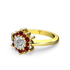 Garnet ve beyaz zirkon 8 ayar altın yüzük