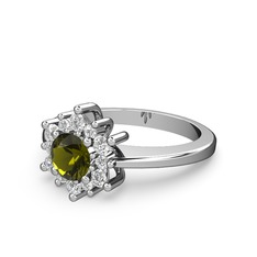 Floral Çiçek Yüzük - Pırlanta ve peridot 14 ayar beyaz altın yüzük (0.504 karat) #1y3b8s8