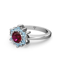 Akuamarin ve rodolit garnet 18 ayar beyaz altın yüzük