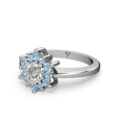 Floral Çiçek Yüzük - Akuamarin ve swarovski 8 ayar beyaz altın yüzük #1yjxk0u