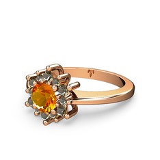 Floral Çiçek Yüzük - Dumanlı kuvars ve sitrin 8 ayar rose altın yüzük #23odtu