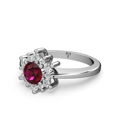 Floral Çiçek Yüzük - Beyaz zirkon ve rodolit garnet 14 ayar beyaz altın yüzük #2a89v5