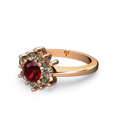 Floral Çiçek Yüzük - Dumanlı kuvars ve garnet 18 ayar rose altın yüzük #2bj8b7
