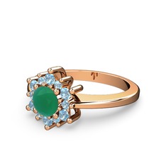 Floral Çiçek Yüzük - Akuamarin ve kök zümrüt 925 ayar rose altın kaplama gümüş yüzük #2m9rgs