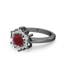 Floral Çiçek Yüzük - Swarovski ve kök yakut 925 ayar siyah rodyum kaplama gümüş yüzük #31wqi7