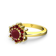 Garnet ve kök yakut 18 ayar altın yüzük
