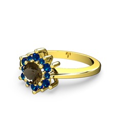 Lab safir ve dumanlı kuvars 8 ayar altın yüzük