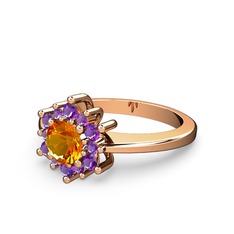 Floral Çiçek Yüzük - Ametist ve sitrin 8 ayar rose altın yüzük #45m0fa