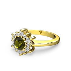 Floral Çiçek Yüzük - Swarovski ve peridot 8 ayar altın yüzük #46coae