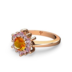 Floral Çiçek Yüzük - Pembe kuvars ve sitrin 925 ayar rose altın kaplama gümüş yüzük #4gdfzh