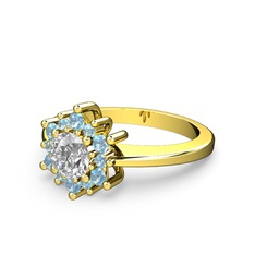 Akuamarin ve swarovski 8 ayar altın yüzük