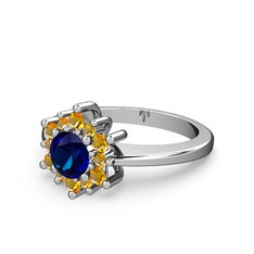 Floral Çiçek Yüzük - Sitrin ve lab safir 14 ayar beyaz altın yüzük #4y8al