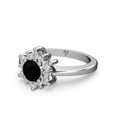 Floral Çiçek Yüzük - Swarovski ve siyah zirkon 18 ayar beyaz altın yüzük #51lyzx