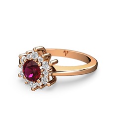 Floral Çiçek Yüzük - Pırlanta ve rodolit garnet 18 ayar rose altın yüzük (0.504 karat) #5e8c9j