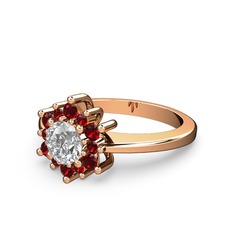 Floral Çiçek Yüzük - Garnet ve beyaz zirkon 925 ayar rose altın kaplama gümüş yüzük #5uzobh