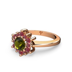 Floral Çiçek Yüzük - Kök yakut ve peridot 18 ayar rose altın yüzük #5ysg12