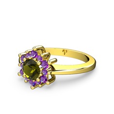 Floral Çiçek Yüzük - Ametist ve peridot 925 ayar altın kaplama gümüş yüzük #6ww2x2