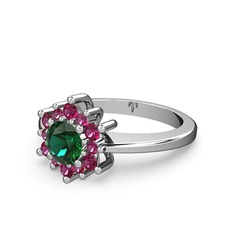Floral Çiçek Yüzük - Rodolit garnet ve yeşil kuvars 925 ayar gümüş yüzük #7nq2sf