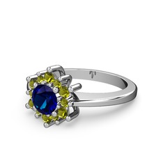 Floral Çiçek Yüzük - Peridot ve lab safir 18 ayar beyaz altın yüzük #7t5gtl