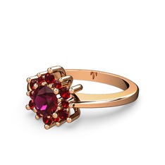 Floral Çiçek Yüzük - Garnet ve rodolit garnet 14 ayar rose altın yüzük #8j6gy4