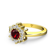 Beyaz zirkon ve garnet 14 ayar altın yüzük
