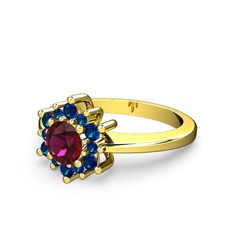 Lab safir ve rodolit garnet 925 ayar altın kaplama gümüş yüzük