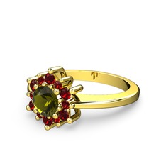 Floral Çiçek Yüzük - Garnet ve peridot 14 ayar altın yüzük #8mzvpr