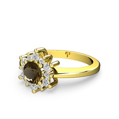 Pırlanta ve dumanlı kuvars 14 ayar altın yüzük (0.504 karat)