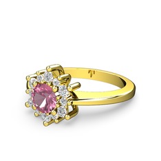 Floral Çiçek Yüzük - Pırlanta ve pembe kuvars 18 ayar altın yüzük (0.504 karat) #9rrugl