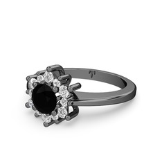 Floral Çiçek Yüzük - Pırlanta ve siyah zirkon 925 ayar siyah rodyum kaplama gümüş yüzük (0.504 karat) #9s7uv