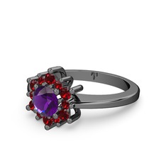 Floral Çiçek Yüzük - Garnet ve ametist 925 ayar siyah rodyum kaplama gümüş yüzük #9zhmnj