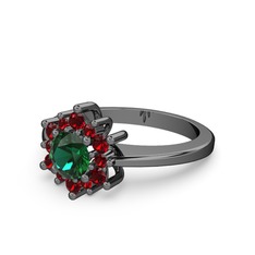 Floral Çiçek Yüzük - Garnet ve yeşil kuvars 925 ayar siyah rodyum kaplama gümüş yüzük #aa61p