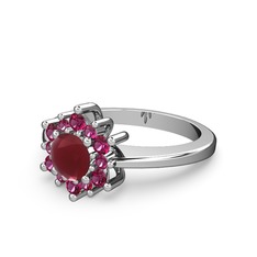 Floral Çiçek Yüzük - Rodolit garnet ve kök yakut 14 ayar beyaz altın yüzük #aoen3n
